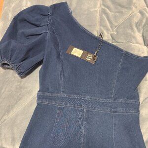 Olivia One Shoulder Denim Jumpsuit - Denim